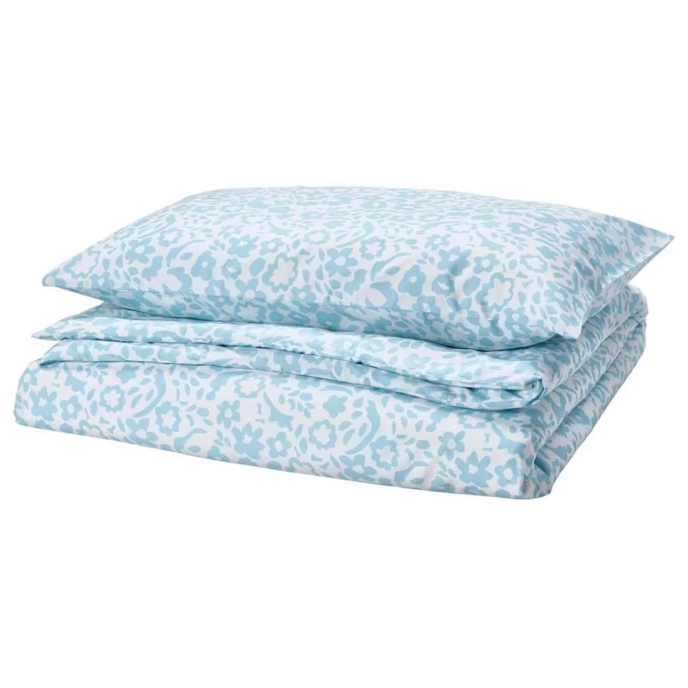 Light Blue Floral Print Duvet Cover Set Twin Size